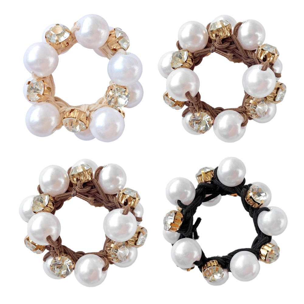 Women's hair accessories: pearl hair tie, elastic bun, rhinestone hair band, versatile ponytail hair tie