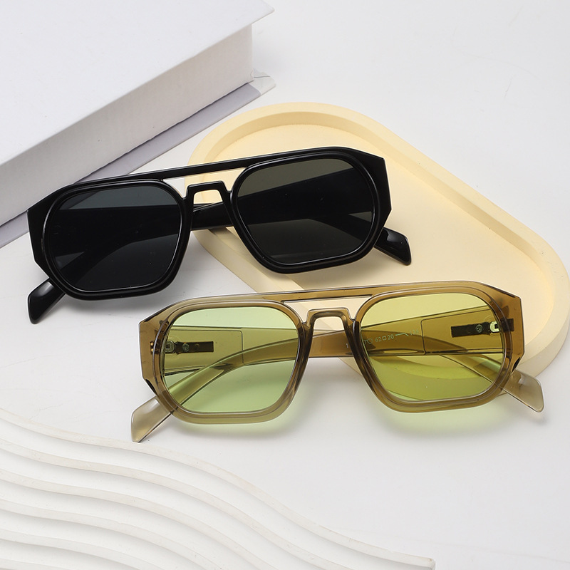 New unisex aviator sunglasses, high-end double-bridge fashion glasses, trendy square shape, European and style.