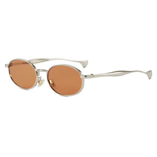 Metal oval frame sunglasses, unisex color-changing trendy Instagram style sunglasses, fashionable sun protection glasses, high-end feel