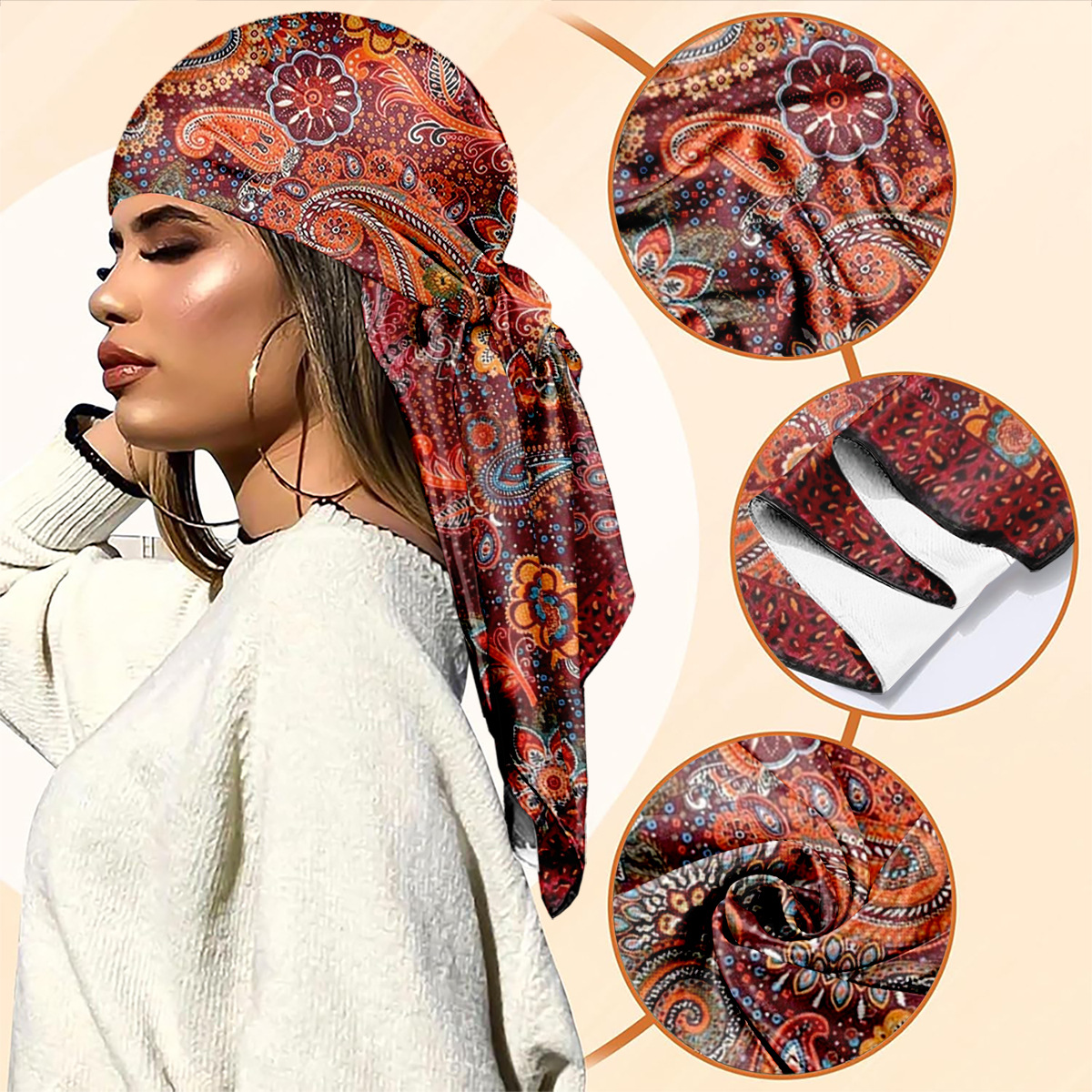 Vintage Bohemian Paisley Faux Silk Handkerchief, Women's Fashion Accessory, Headscarf, High-End Wholesale