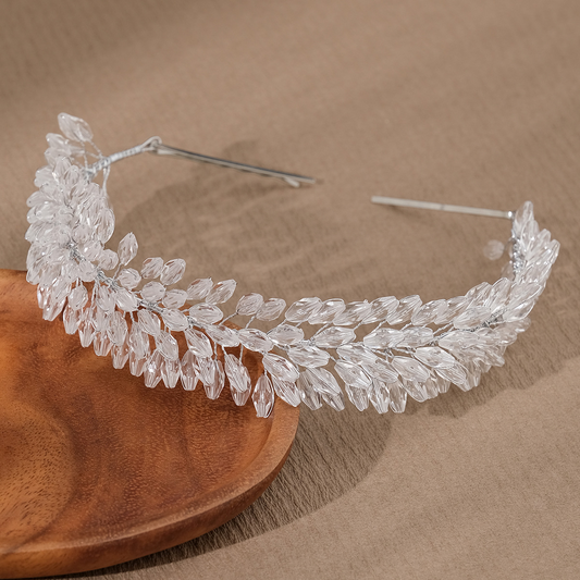 Vintage handmade bridal headband, high-end wedding dress accessory, heavy-duty crystal soft chain headband for women.