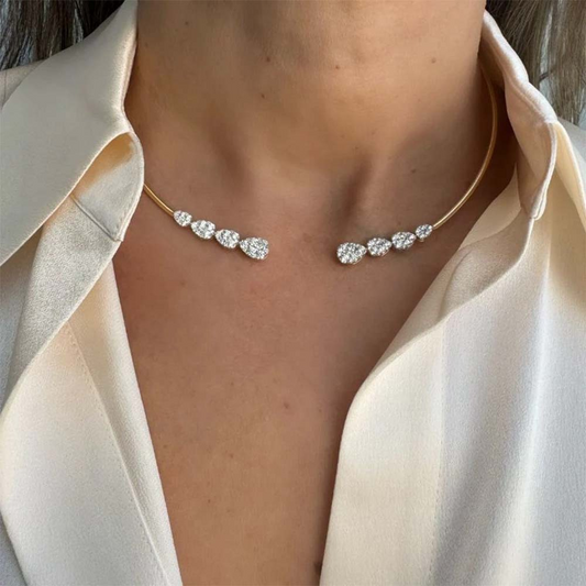 Teardrop-shaped artificial zircon open choker with adjustable copper wire, versatile necklace for women.