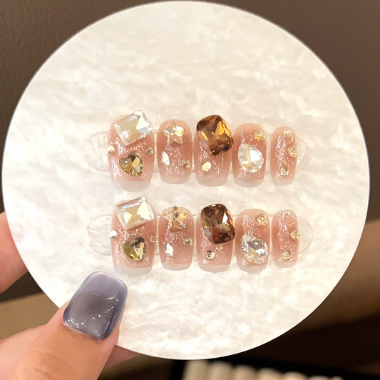 Flashy blush, nail art, versatile magic mirror-style pink diamond nail inserts
