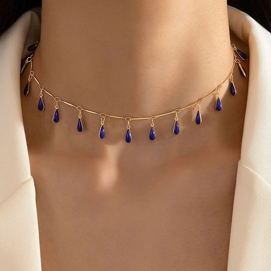 Simple, trendy, versatile, bohemian style, droplet pendant, clavicle chain, short necklace.