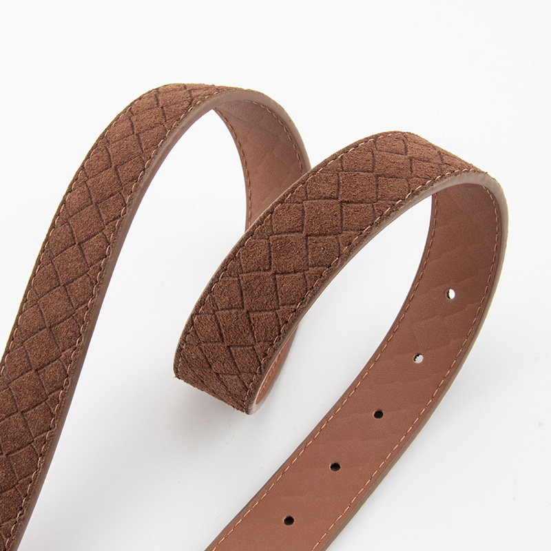 Rustic leather belt with matte finish and suede texture, suitable for women