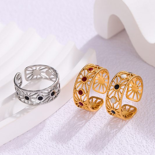 A stylish, lightweight, and retro gold-plated stainless steel ring for women that does not fade in color.