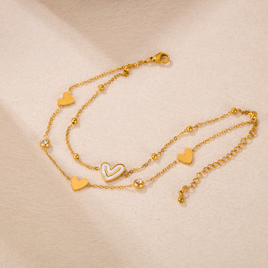 Mother oyster smile heart-shaped ankle bracelet