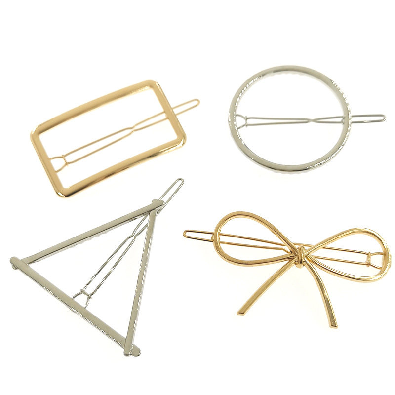 Triangular, moon, round, star, metal hair clips, European and style side clips, ponytail clips, alloy hairpins for women