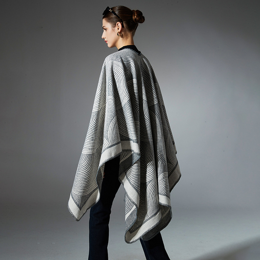 Large jacquard geometric wool shawl, imitation cashmere