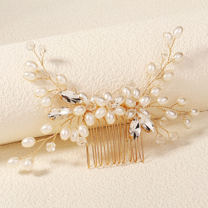 Bridal hair accessory, handmade marquise rhinestone and pearl hair comb, beautiful and high-end updo comb for women.