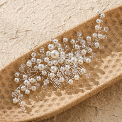 Bridal hair accessory, handmade marquise rhinestone and pearl hair comb, beautiful and high-end updo comb for women.