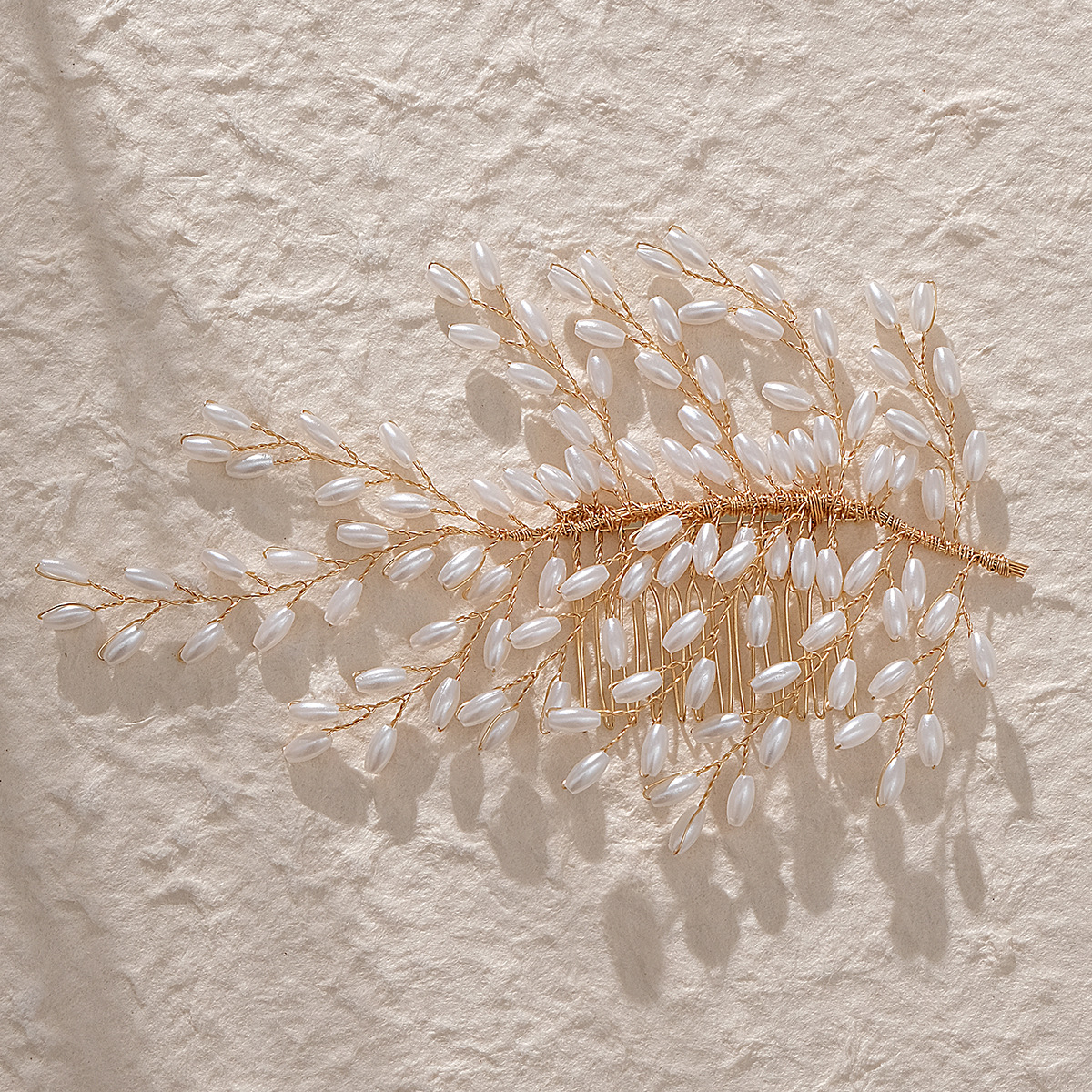 Bridal hair accessory, handmade marquise rhinestone and pearl hair comb, beautiful and high-end updo comb for women.