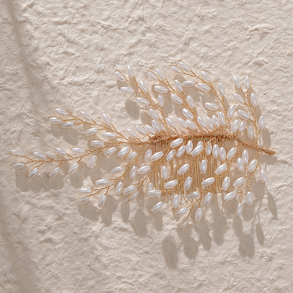 Bridal hair accessory, handmade marquise rhinestone and pearl hair comb, beautiful and high-end updo comb for women.