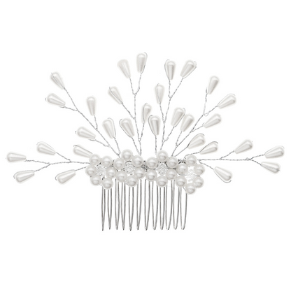 Bridal hair accessory, handmade marquise rhinestone and pearl hair comb, beautiful and high-end updo comb for women.