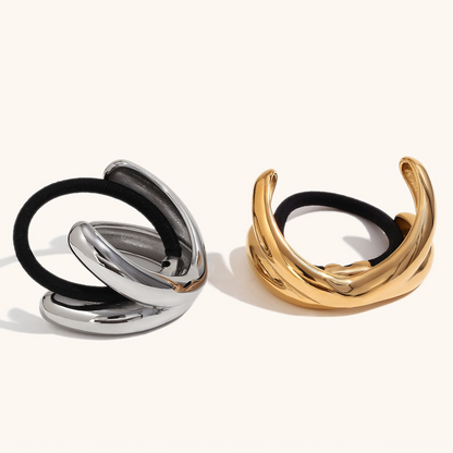 Unique, individualistic design: stainless steel antler-shaped elastic hair tie/band with 18K gold plating.