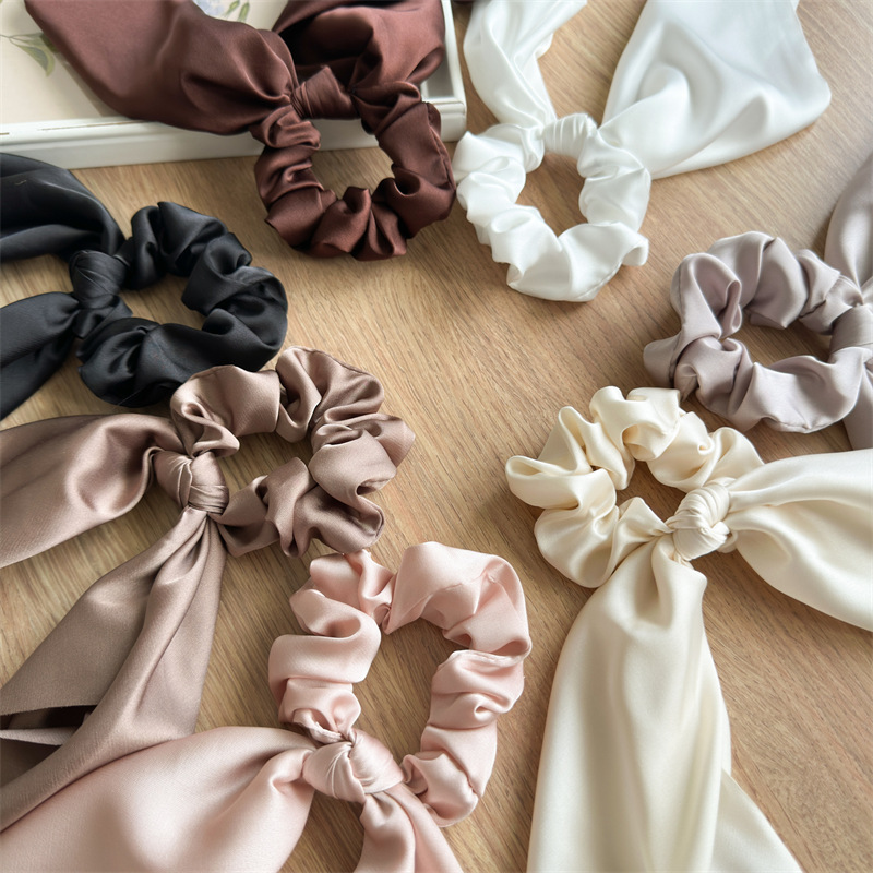 Satin fabric ribbon hair tie, European and American cross-border women's hair tie, ponytail square scarf scrunchie head accessory