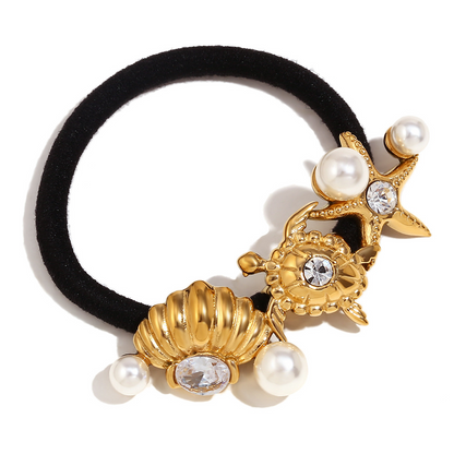 Trendy, niche design, popular and versatile stainless steel hair tie with 18K gold plating, featuring marine animal designs for women.