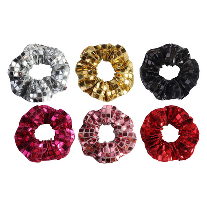 Sequin scrunchie, high-elasticity ponytail tie, sophisticated fabric hair accessory.