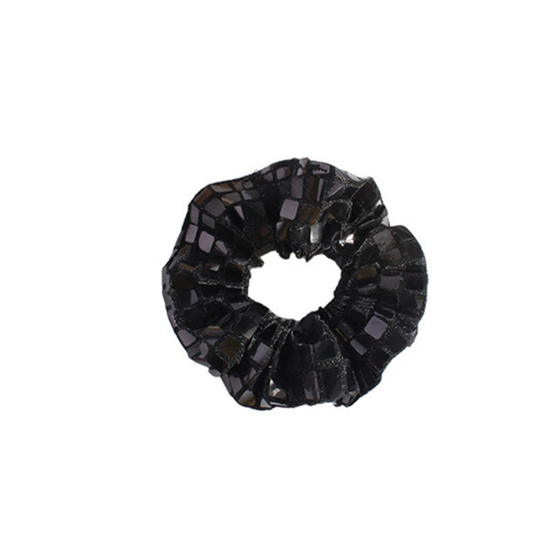 Sequin scrunchie, high-elasticity ponytail tie, sophisticated fabric hair accessory.