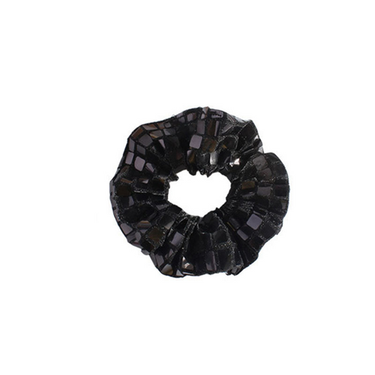 Sequin scrunchie, high-elasticity ponytail tie, sophisticated fabric hair accessory.