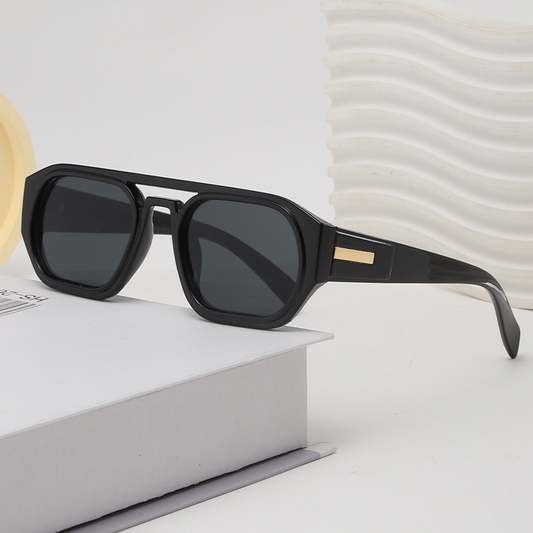 New unisex aviator sunglasses, high-end double-bridge fashion glasses, trendy square shape, European and  style.
