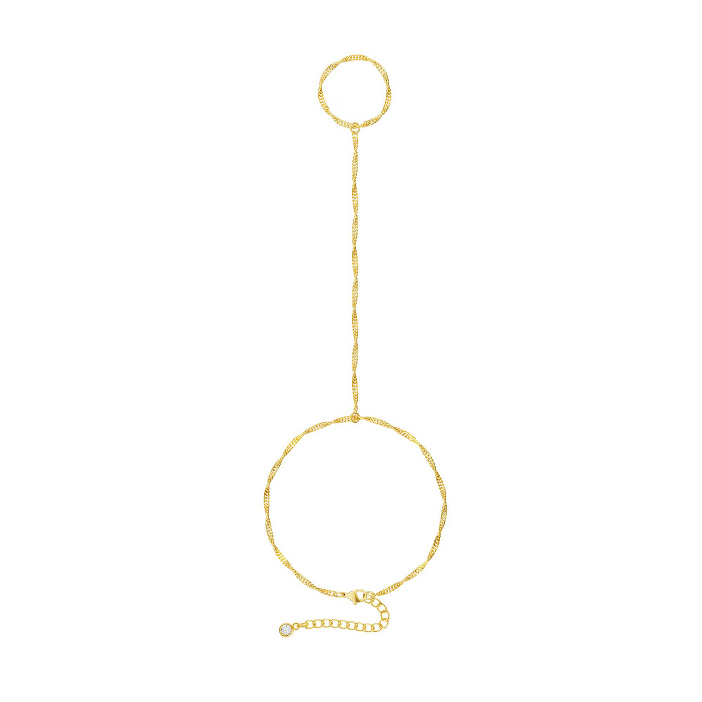 A simple, unique, and understated bracelet that combines a plain chain with a finger-shaped element – a perfect accessory for the back of the hand.