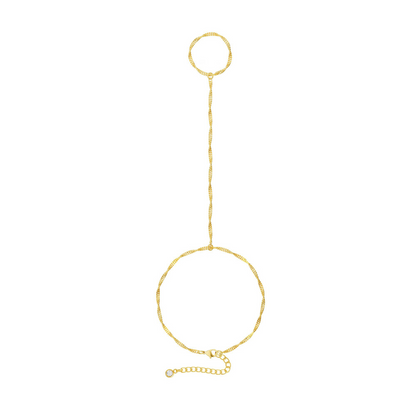 A simple, unique, and understated bracelet that combines a plain chain with a finger-shaped element – a perfect accessory for the back of the hand.