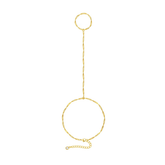 A simple, unique, and understated bracelet that combines a plain chain with a finger-shaped element – a perfect accessory for the back of the hand.