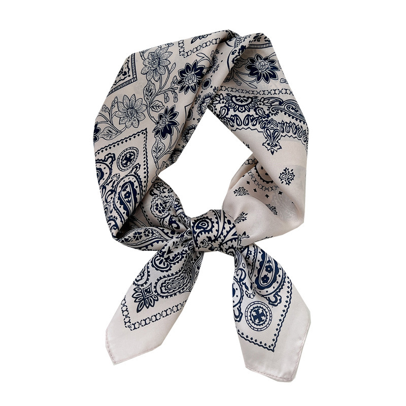 New retro sun protection small silk scarf, professional versatile small square scarf, headscarf, women's decorative neckerchief, headband
