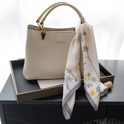 Beige silk scarf, women's pure silk square scarf, 53cm, Korean style, printed, spring/summer, 100% mulberry silk, decorative neckerchief, scarf, shawl.