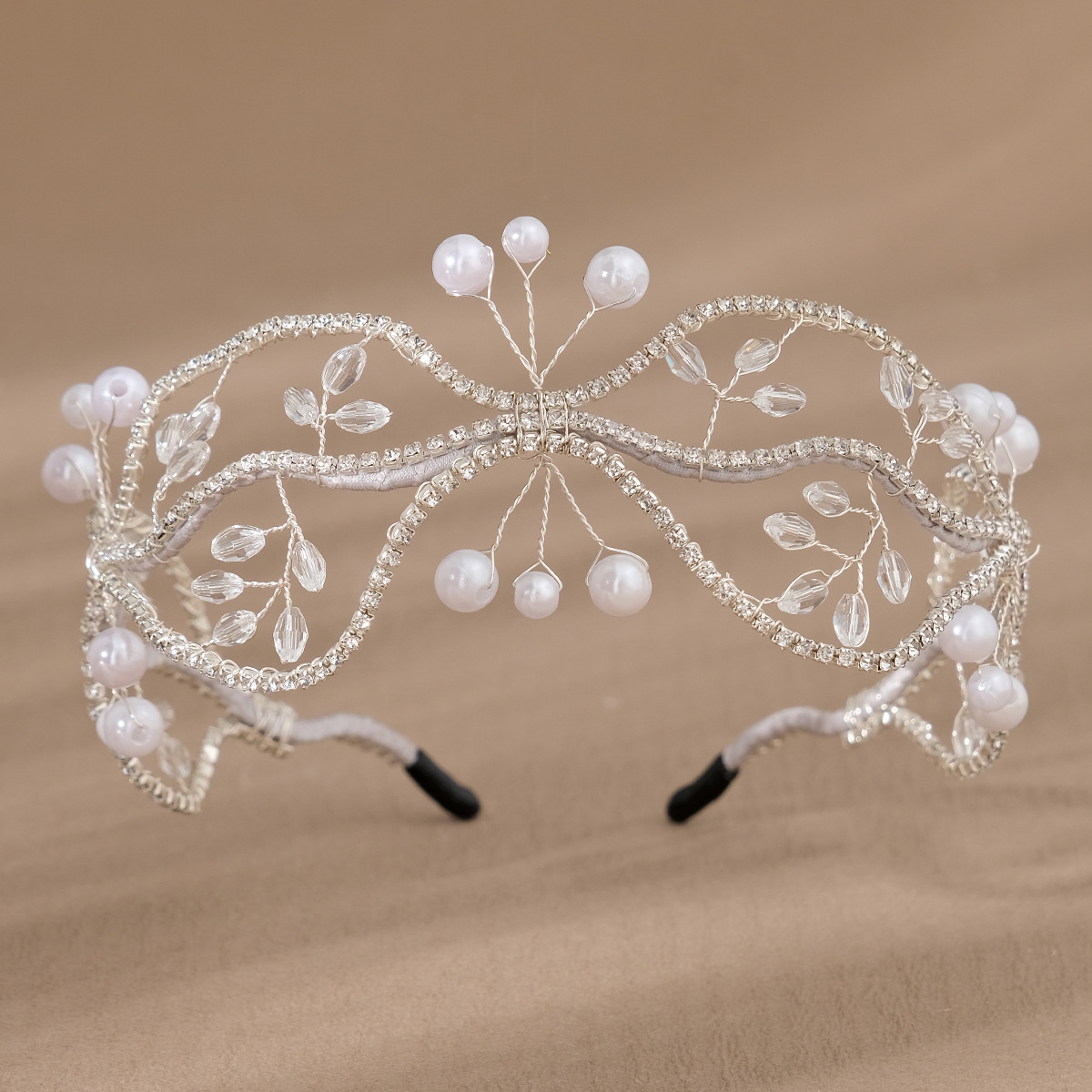 Super Fairy Handmade Woven Mesh Headband for Women, Fashionable Bridal Hair Accessories, Crystal Beaded Wave Headband Jewelry