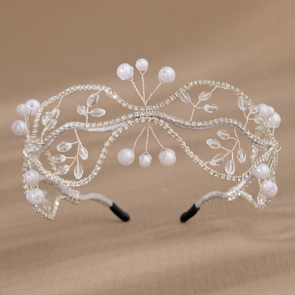 Super Fairy Handmade Woven Mesh Headband for Women, Fashionable Bridal Hair Accessories, Crystal Beaded Wave Headband Jewelry