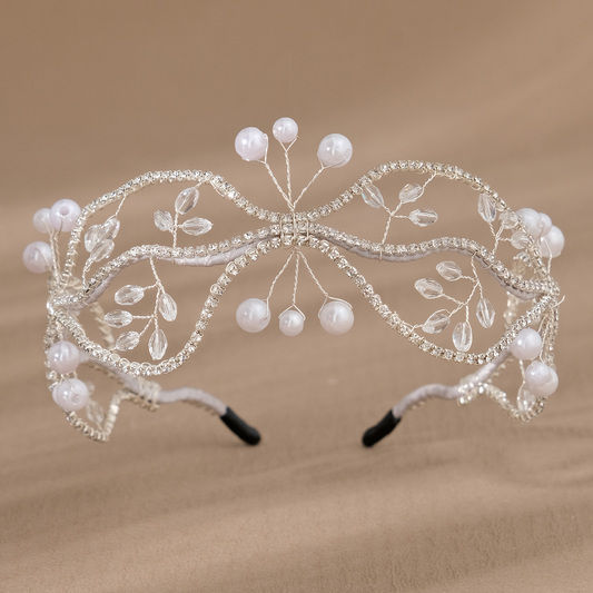 Super Fairy Handmade Woven Mesh Headband for Women, Fashionable Bridal Hair Accessories, Crystal Beaded Wave Headband Jewelry