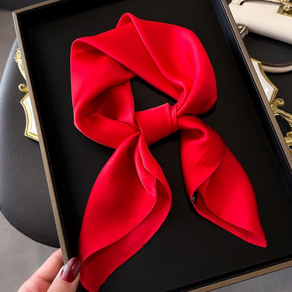 Solid color 70 silk scarf, new style, high-end small square scarf, versatile, imitation silk neckerchief, thin.