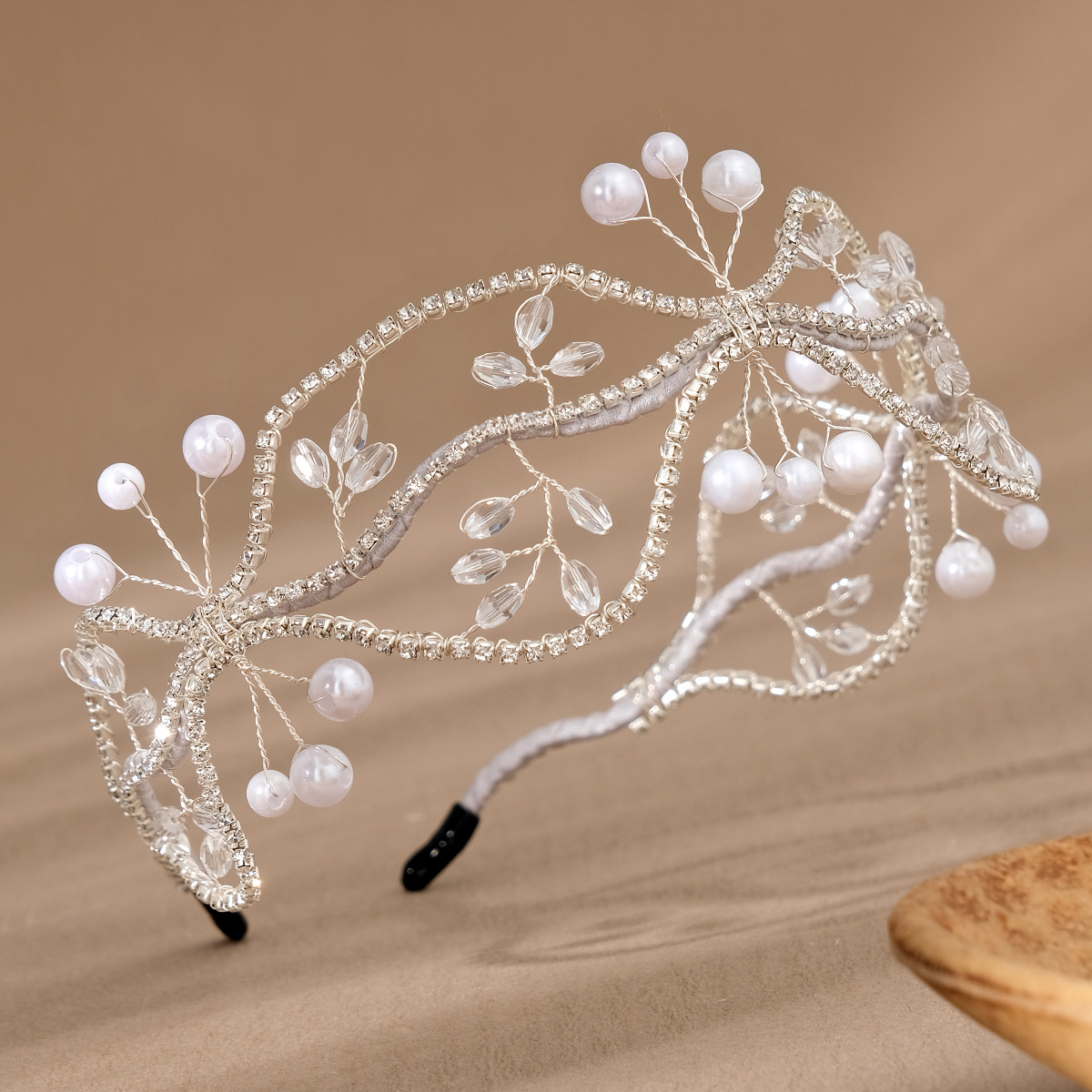 Super Fairy Handmade Woven Mesh Headband for Women, Fashionable Bridal Hair Accessories, Crystal Beaded Wave Headband Jewelry