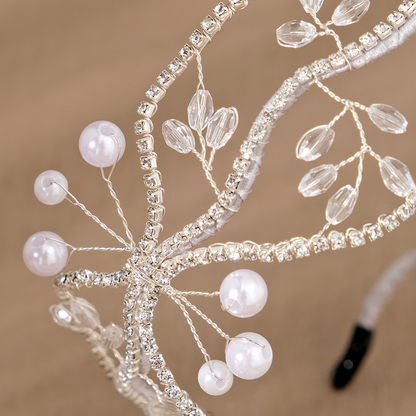 Super Fairy Handmade Woven Mesh Headband for Women, Fashionable Bridal Hair Accessories, Crystal Beaded Wave Headband Jewelry