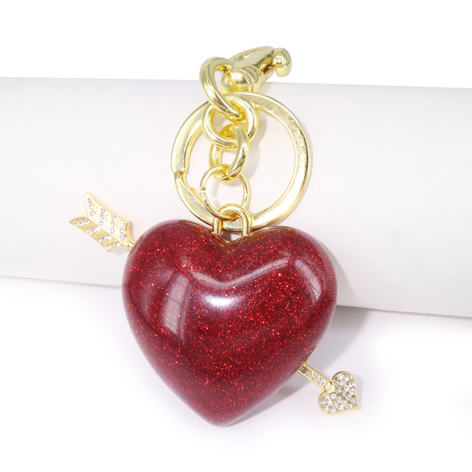 Red heart-shaped, cute-style alloy keychain