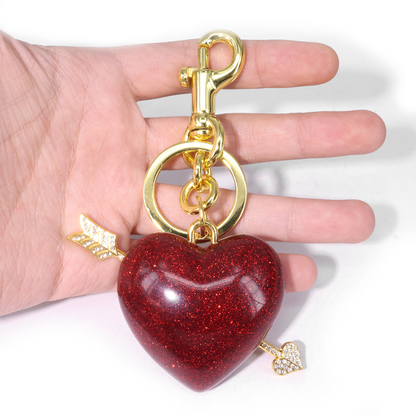 Red heart-shaped, cute-style alloy keychain