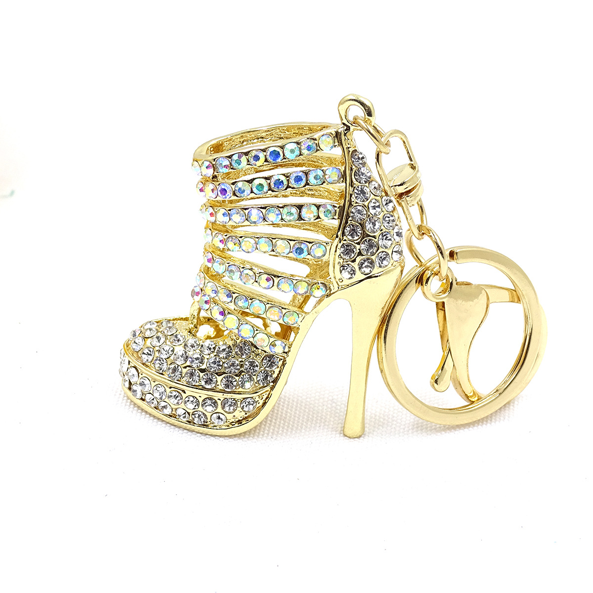 Three-dimensional, hollowed-out high heels; metal women's bag keychain