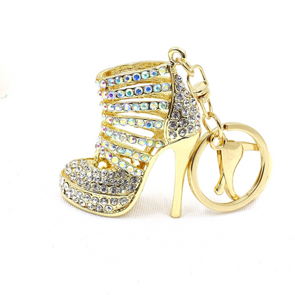 Three-dimensional, hollowed-out high heels; metal women's bag keychain