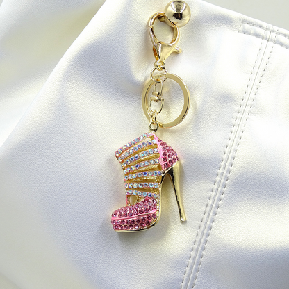 Three-dimensional, hollowed-out high heels; metal women's bag keychain