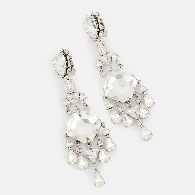 Stylish teardrop tassel ear clips, unique rhinestone earrings, high-end and elegant accessories for women.