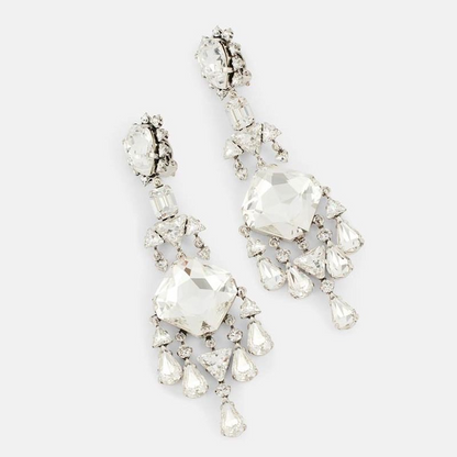 Stylish teardrop tassel ear clips, unique rhinestone earrings, high-end and elegant accessories for women.
