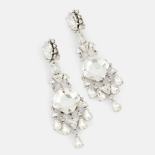 Stylish teardrop tassel ear clips, unique rhinestone earrings, high-end and elegant accessories for women.