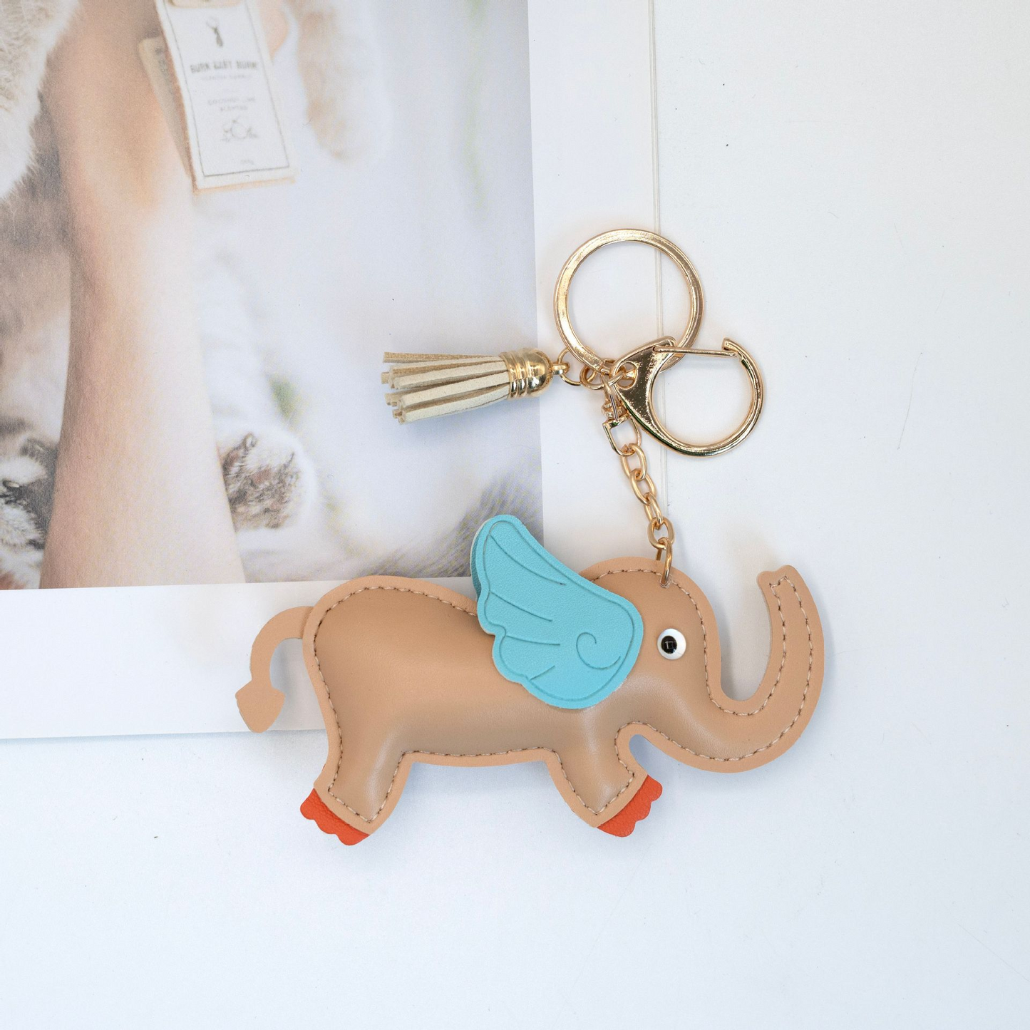 Leather Mini Elephant Car Keychain