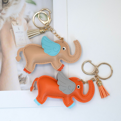 Leather Mini Elephant Car Keychain