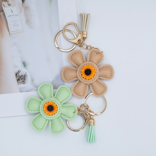 Sunflower-leather keychain