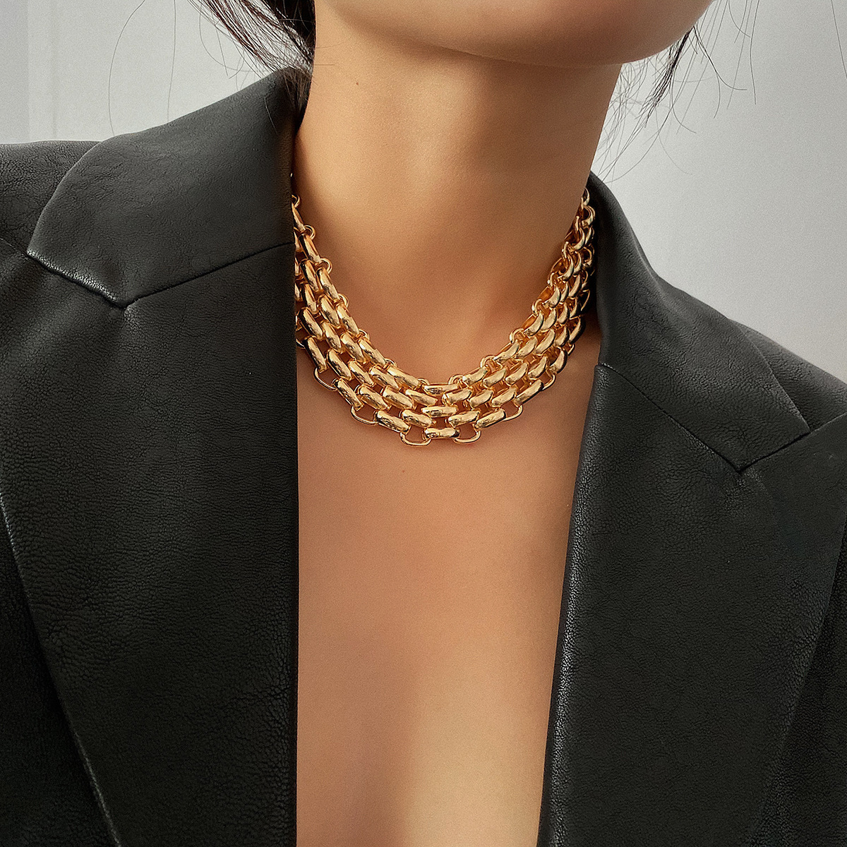 Punk chunky chain clavicle chain retro minimalist metal sweater chain necklace for women