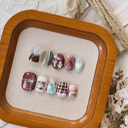 Christmas tree-patterned handmade nail art set