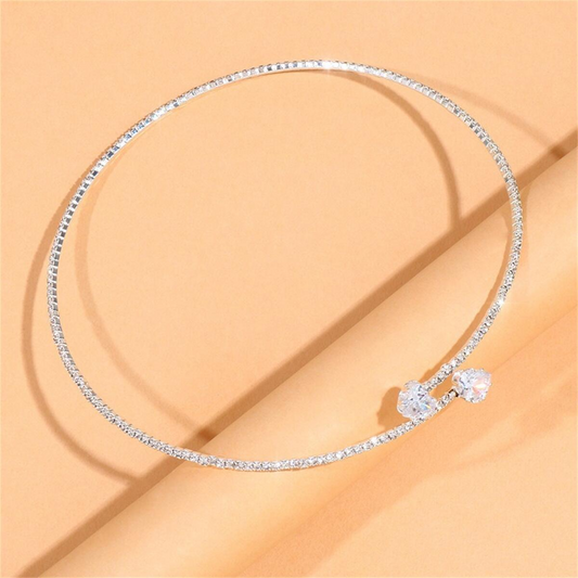 Luxury full diamond geometric zircon necklace choker, fashionable, exquisite and simple neck chain for women.